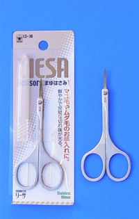 LS30 solid stainless steel eyebrow/cuticle scissors with plastic cap
